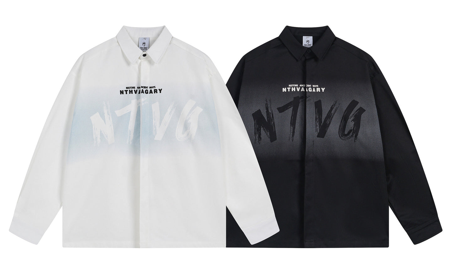 𝔼mbro 𝕊hirt𒉽秋冬長袖復古印花寬鬆襯衫NT-93