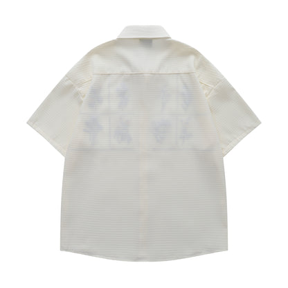 𝔼mbro 𝕊hirt𒉽日式復古花卉刺繡華夫格百搭寬鬆襯衫  Y30