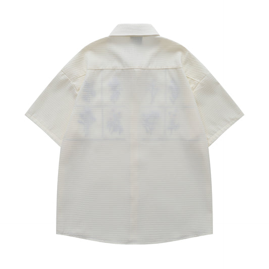 𝔼mbro 𝕊hirt𒉽日式復古花卉刺繡華夫格百搭寬鬆襯衫  Y30