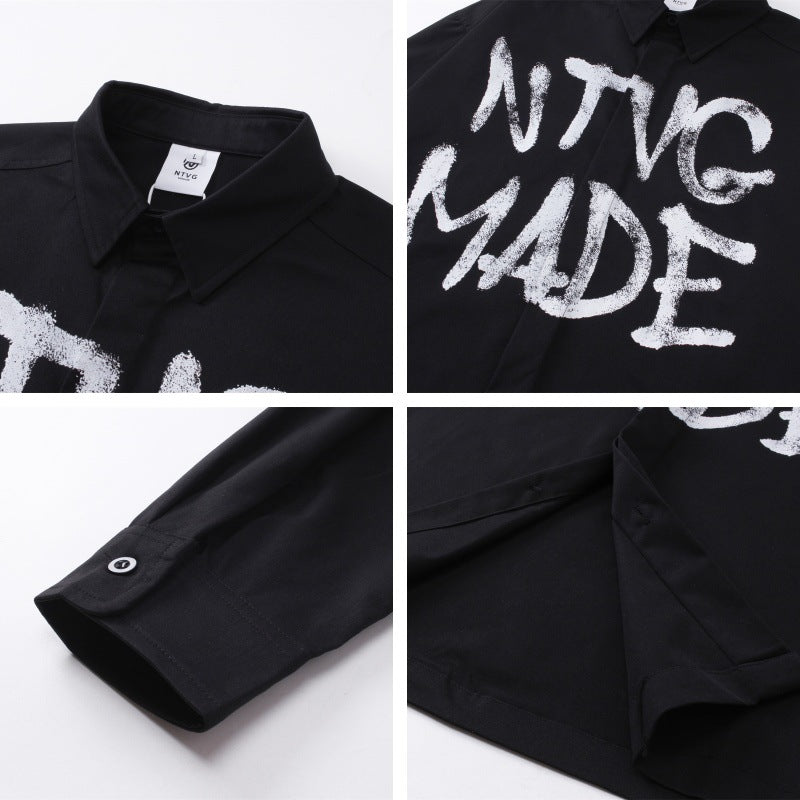 𝔼mbro 𝕊hirt𒉽秋冬長袖復古英文字母百搭寬鬆襯衫 NT-84