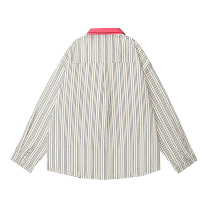 𝔼mbro 𝕊hirt𒉽2025秋冬撞色條紋手套刺繡襯衫C-98