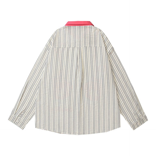 𝔼mbro 𝕊hirt𒉽2025秋冬撞色條紋手套刺繡襯衫C-98