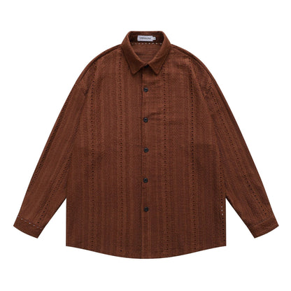 𝔼mbro 𝕊hirt𒉽2025秋冬卡通簍空條紋襯衫外套Y-91