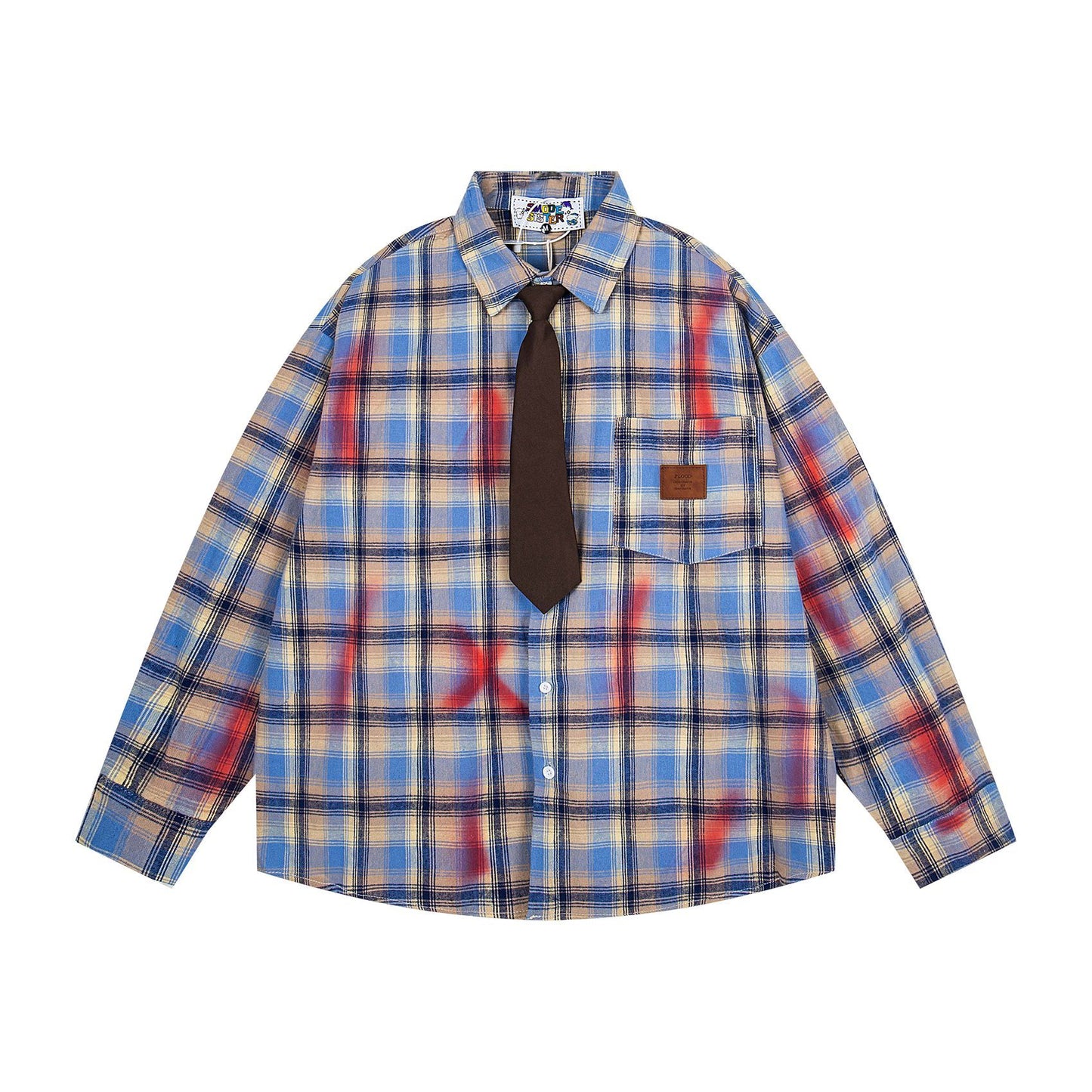 𝔼mbro 𝕊hirt𒉽2025秋冬領帶系列格子寬鬆襯衫M-24