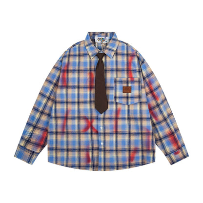 𝔼mbro 𝕊hirt𒉽2025秋冬領帶系列格子寬鬆襯衫M-24