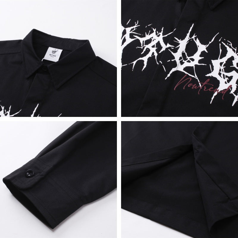 𝔼mbro 𝕊hirt𒉽秋冬長袖復古印花寬鬆襯衫 N-85