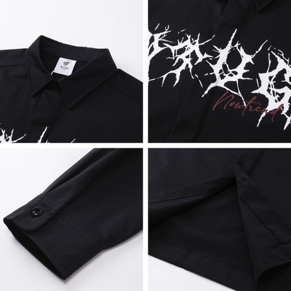 𝔼mbro 𝕊hirt𒉽秋冬長袖復古印花寬鬆襯衫 N-85