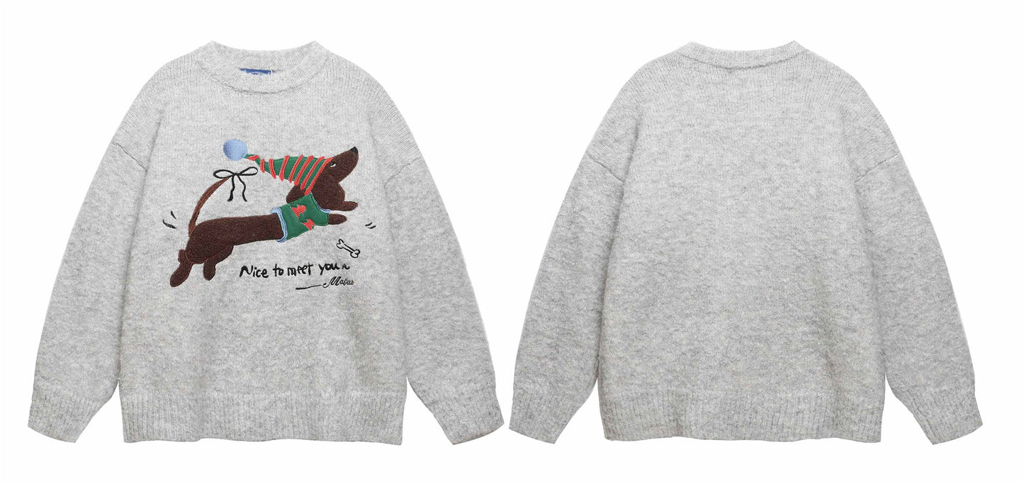 ⓀⓃⒾⓉ𒉽2025秋冬聖誕小狗刺繡圓領針織 K-52