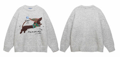 ⓀⓃⒾⓉ𒉽2025秋冬聖誕小狗刺繡圓領針織 K-52