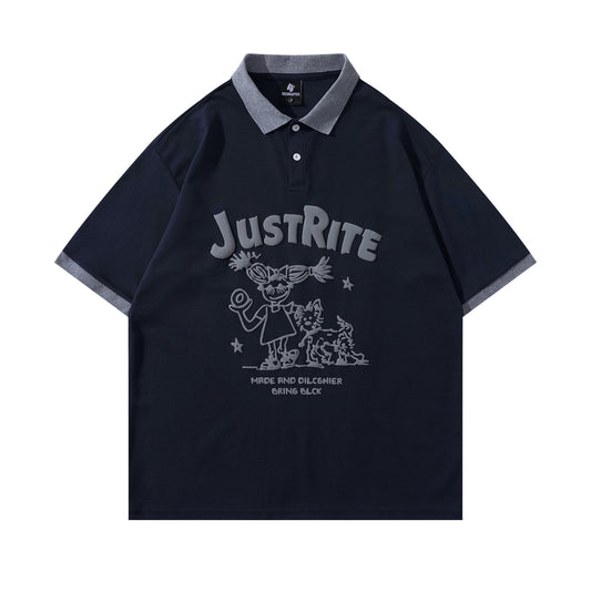 Polo Shirt𒉽美式復古字母印花翻領POLO衫JD-3