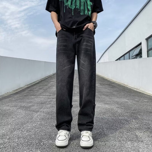 ♜  𝔽𝕦𝕤𝕚𝕠𝕟 𝔽𝕠𝕔𝕦𝕤  𖥟 𝖏𝖊𝖆𝖓𝖘  ☞ 牛仔裤褲夏季新款ins潮牌拉鏈設計時尚寬鬆直筒褲 D-110