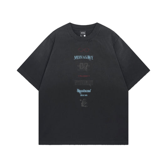 𝕃oose 𝔽it ☞𝟤𝟢𝟤𝟧 ☜美式復古水洗字母印花設計感風格男女中性 T-Shirt寬版上衣   NT-2