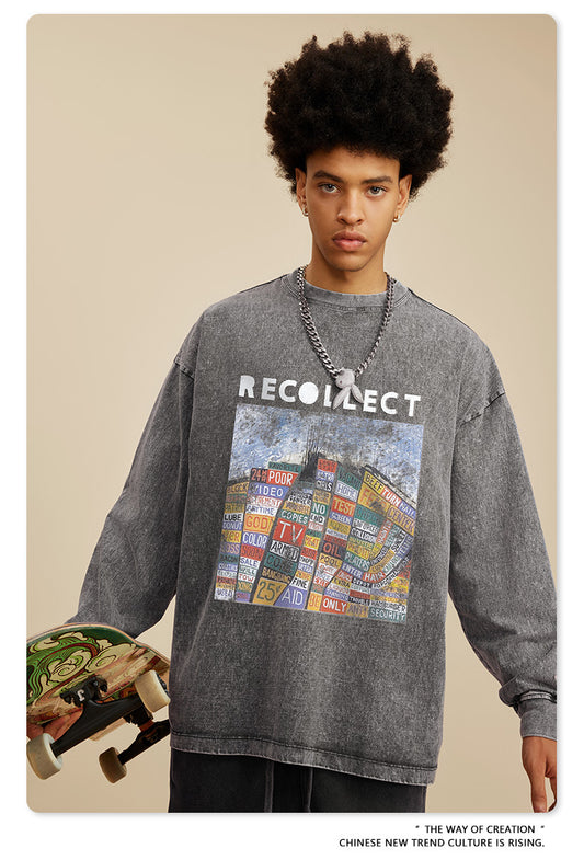 ♛𝔽𝕦𝕤𝕚𝕠𝕟 𝔽𝕠𝕔𝕦𝕤 ♛2025秋冬復古水洗印花大學T W-33