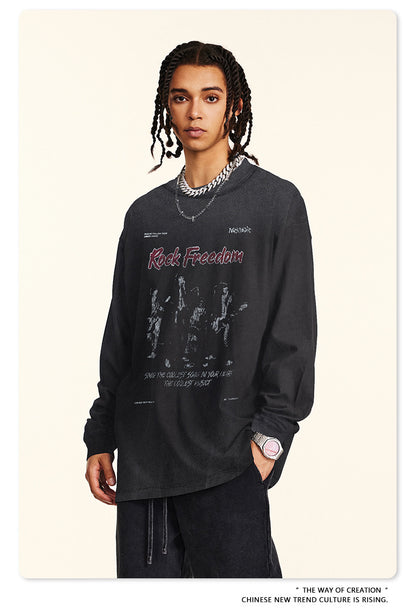 ♛𝔽𝕦𝕤𝕚𝕠𝕟 𝔽𝕠𝕔𝕦𝕤 ♛2025秋冬復古水洗印花大學T W-53