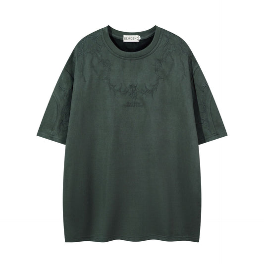 𝕃oose 𝔽it ☞𝟤𝟢𝟤𝟧 ☜美式復古設計感領口荊棘風格男女中性 T-Shirt寬版上衣 JK657