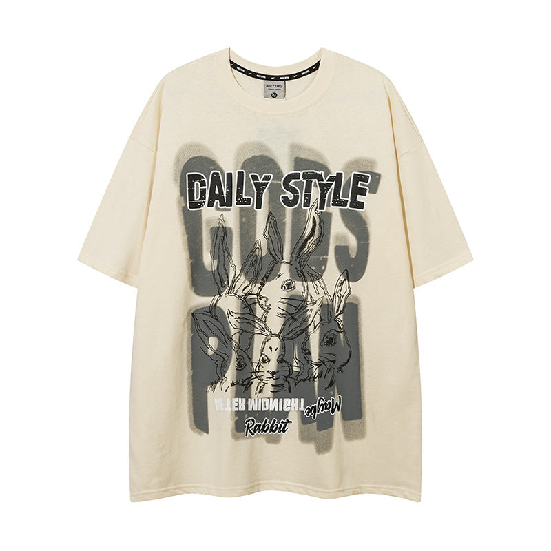 𝕃oose 𝔽it ☞𝟤𝟢𝟤𝟧 ☜美式復古設計感潮流兔圖案男女中性T-Shirt上衣 DA04