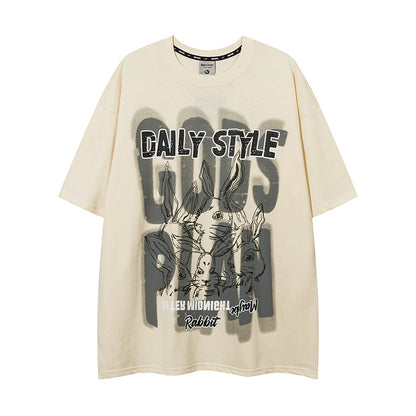 𝕃oose 𝔽it ☞𝟤𝟢𝟤𝟧 ☜美式復古設計感潮流兔圖案男女中性T-Shirt上衣 DA04