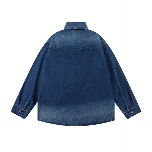 𝔼mbro 𝕊hirt𒉽2025秋冬水洗小花刺繡牛仔寬鬆襯衫U-79