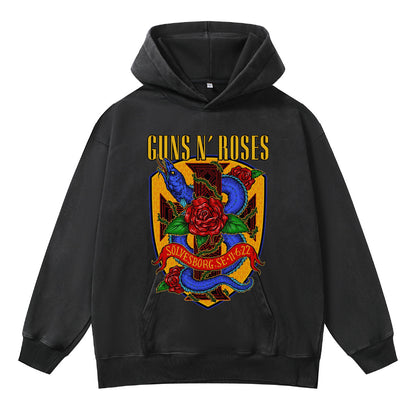 ♛𝔽𝕦𝕤𝕚𝕠𝕟 𝔽𝕠𝕔𝕦𝕤 ♛410G重磅水洗美式復古GUN ROSE連帽大學T  FZ-43