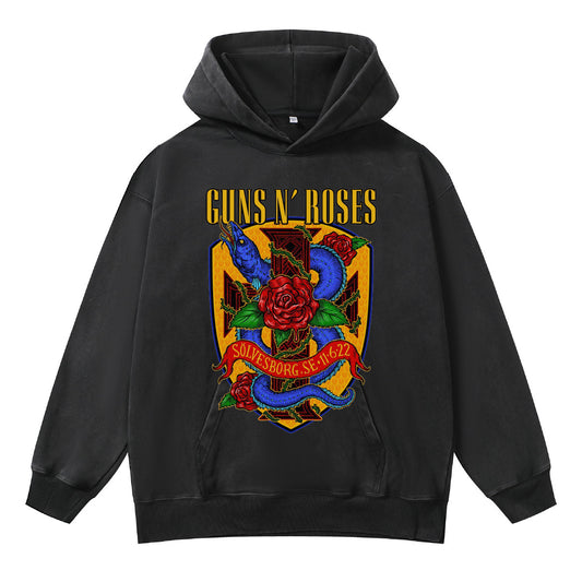 ♛𝔽𝕦𝕤𝕚𝕠𝕟 𝔽𝕠𝕔𝕦𝕤 ♛410G重磅水洗美式復古GUN ROSE連帽大學T  FZ-43