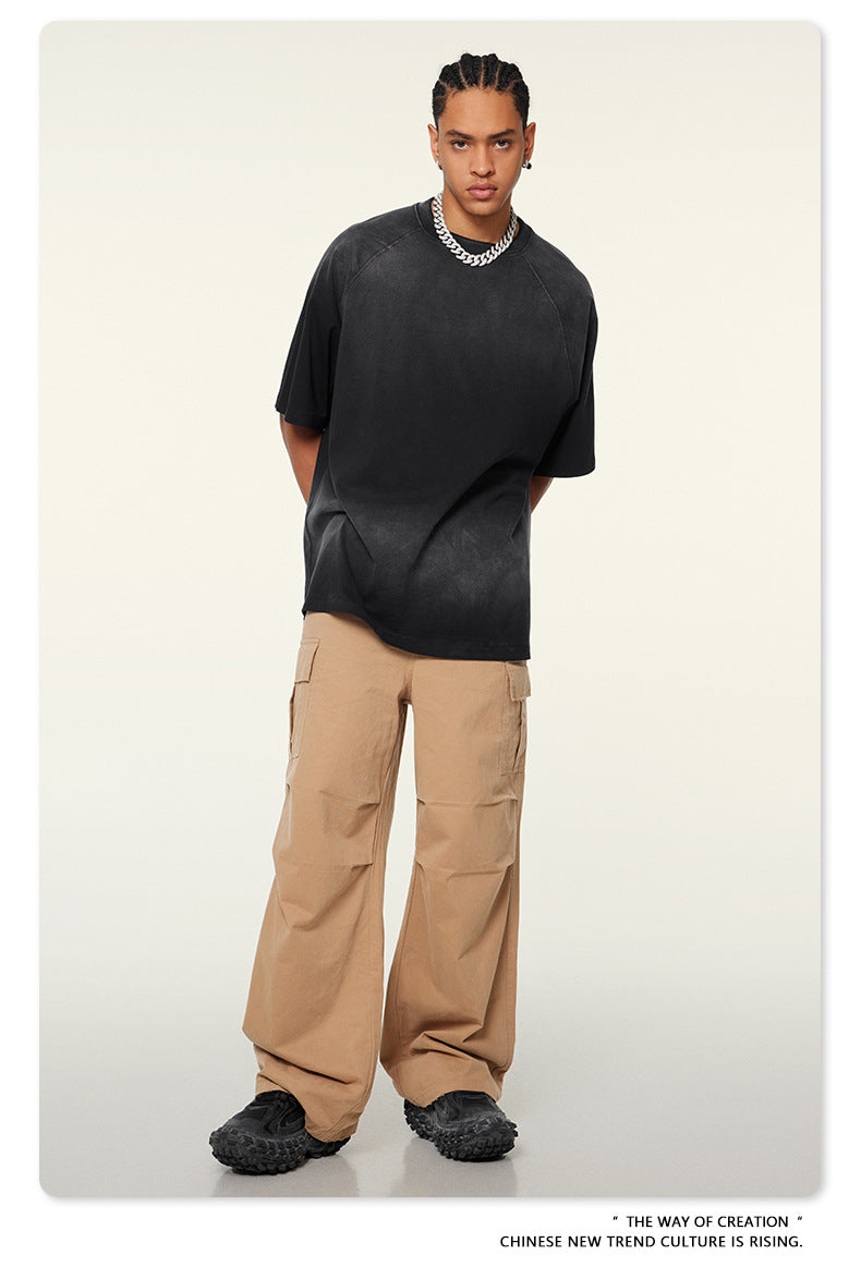 ▶𝔽𝕦𝕤𝕚𝕠𝕟 𝔽𝕠𝕔𝕦𝕤 ⌘𝓦𝓪𝓼𝓱𝓮𝓭 𝔀𝓲𝓷𝓭 ◀ 2025春夏美式潮牌做舊短袖水洗漸變純棉Ｔ-short  TZ-01