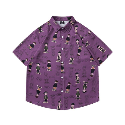 𝕃oose 𝔽it ☞𝟤𝟢𝟤𝟧 ☜日式復古卡通男孩滿印百搭休閒寬鬆襯衫   RF-185