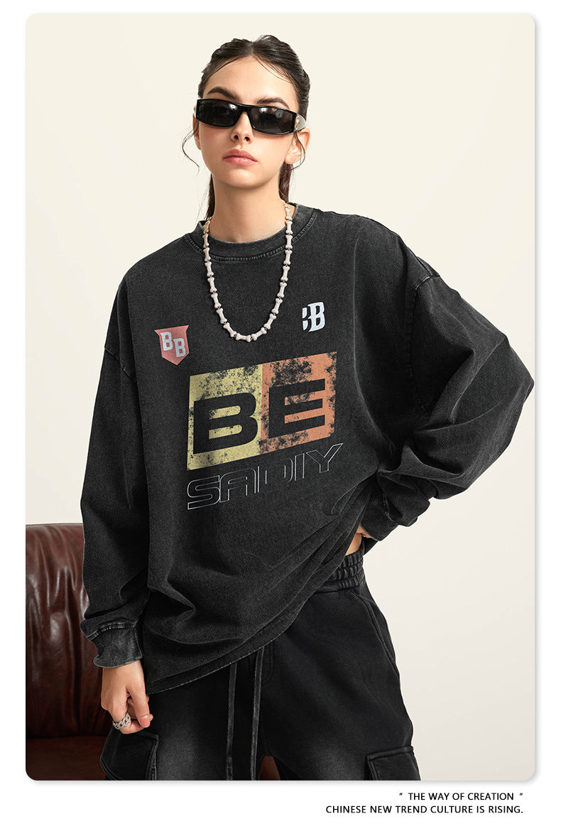 ♛𝔽𝕦𝕤𝕚𝕠𝕟 𝔽𝕠𝕔𝕦𝕤 ♛2025秋冬復古水洗印花大學T W-27