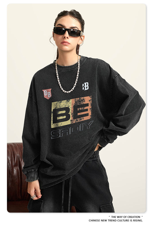 ♛𝔽𝕦𝕤𝕚𝕠𝕟 𝔽𝕠𝕔𝕦𝕤 ♛2025秋冬復古水洗印花大學T W-27