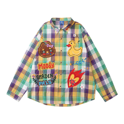 𝔼mbro 𝕊hirt𒉽2025秋冬卡通貼布繡寬鬆襯衫外套CH-89