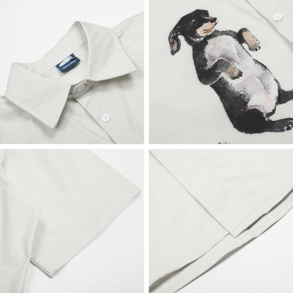 𝕃oose 𝔽it ☞𝟤𝟢𝟤𝟧 ☜日式復古趣味小狗印花休閒短袖襯衫 GEE-62