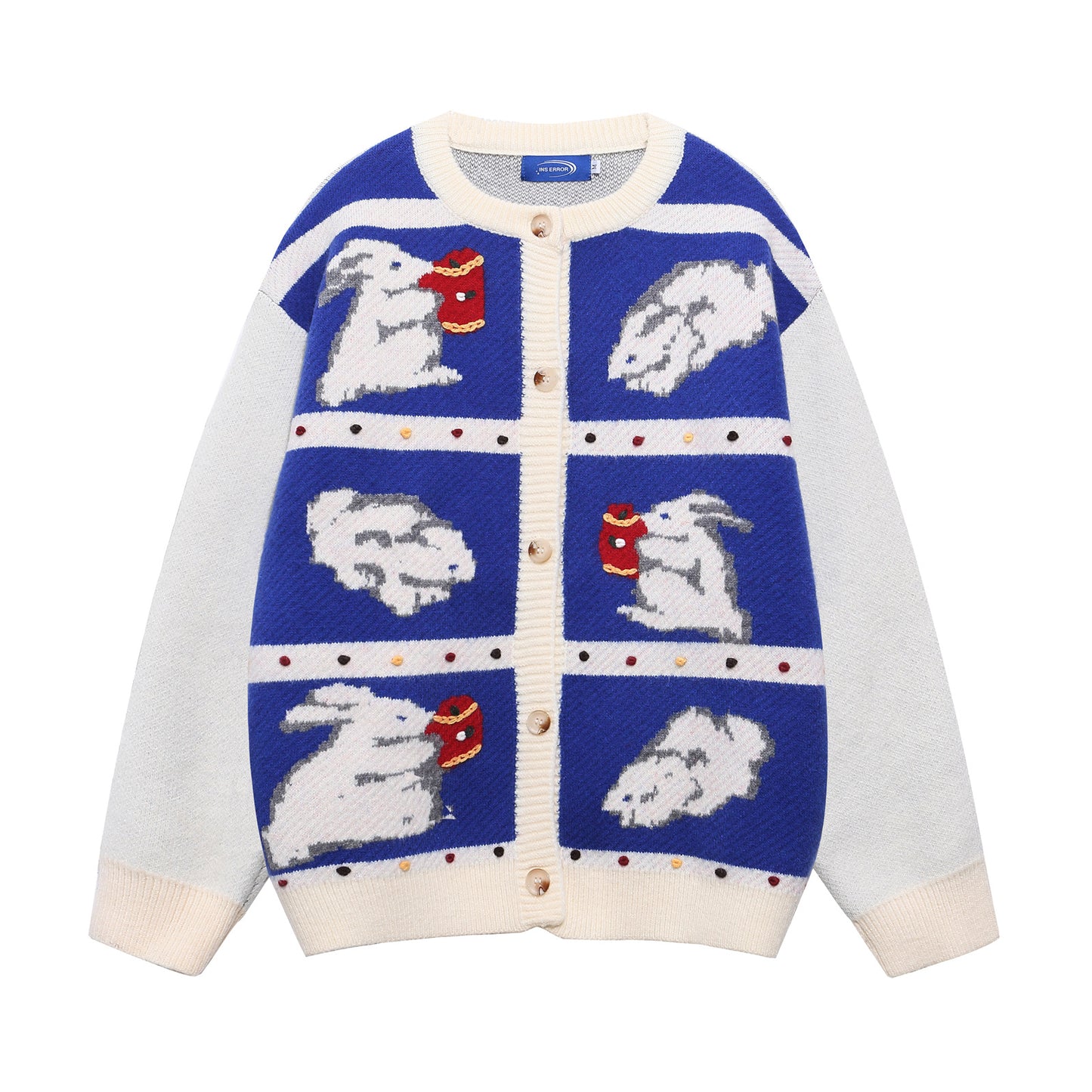 ⓀⓃⒾⓉ𒉽2025秋冬趣味兔子圓領針織外套 Y-88