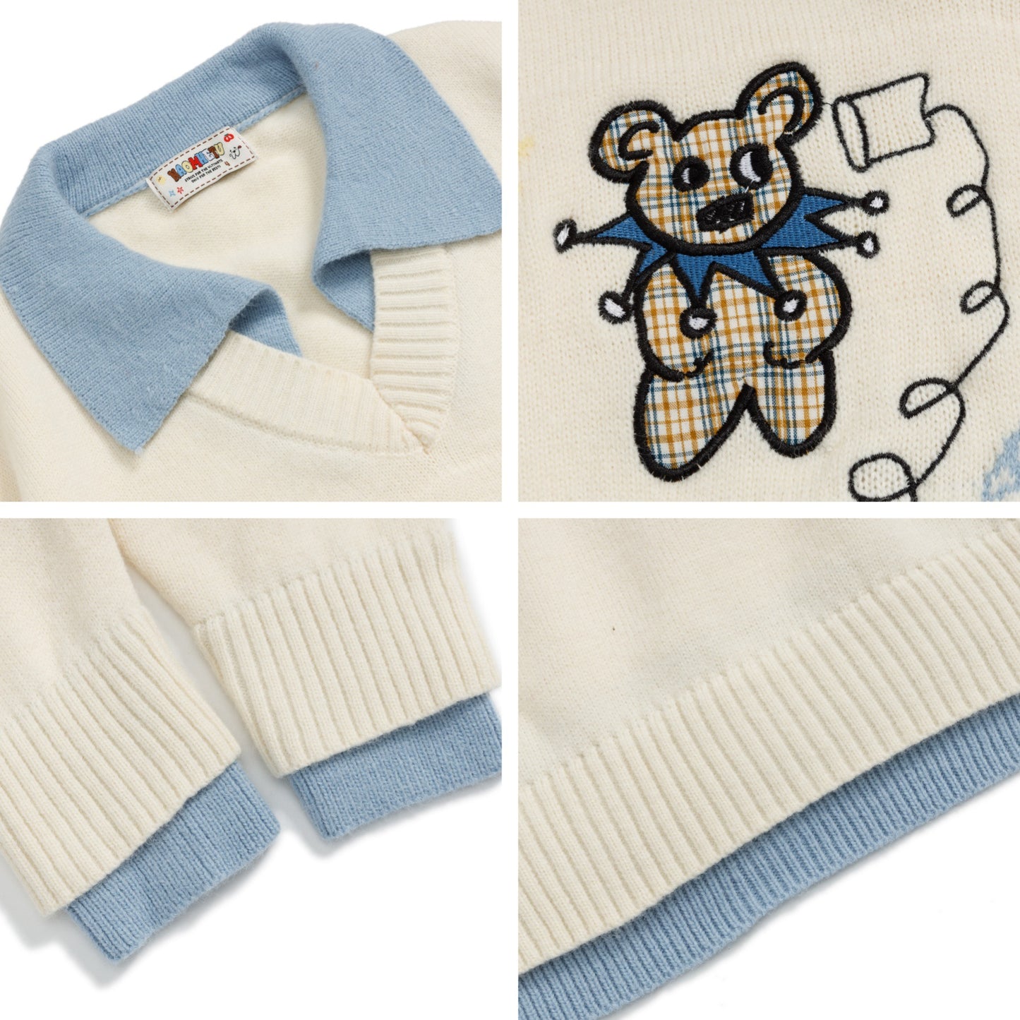 ⓀⓃⒾⓉ𒉽2025秋冬復古撞色慵懶小熊翻領針織 M-16