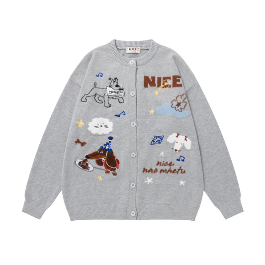 ⓀⓃⒾⓉ𒉽2025秋冬可愛小狗百搭針織外套 Y-17