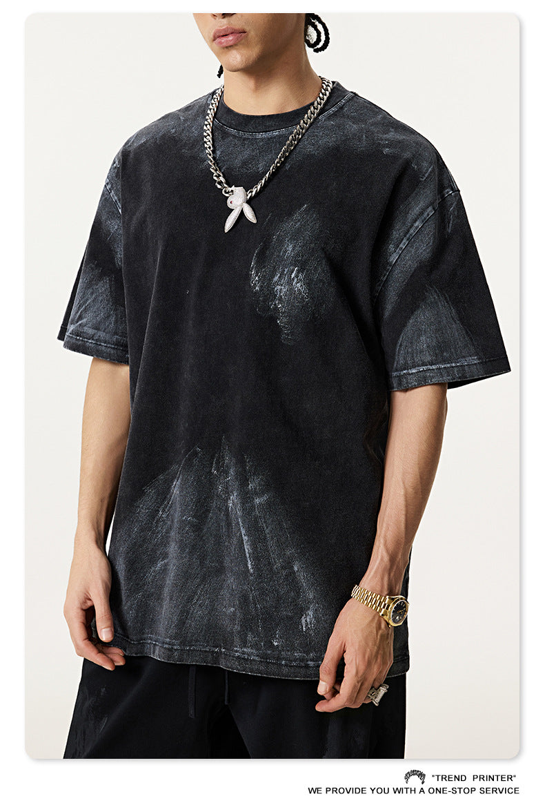 ▶𝔽𝕦𝕤𝕚𝕠𝕟 𝔽𝕠𝕔𝕦𝕤 ⌘𝓦𝓪𝓼𝓱𝓮𝓭 𝔀𝓲𝓷𝓭 ◀ 2025夏季歐美重磅水洗刷色大碼短袖高级感復古T恤 TZ-07