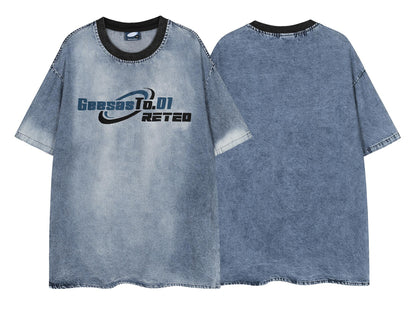 𝕃oose 𝔽it ☞𝟤𝟢𝟤𝟧 ☜美式復古水洗字母圓領寬版上衣G-9