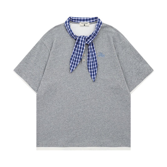 𝕃oose 𝔽it ☞𝟤𝟢𝟤𝟧 ☜領帶系列假兩件圓領寬版上衣T-38