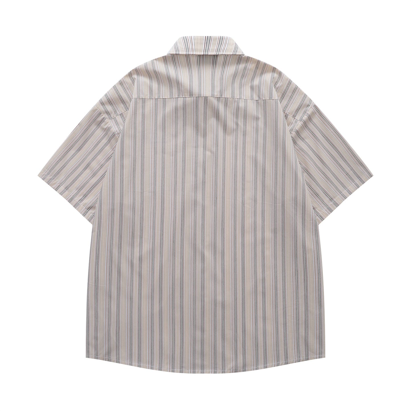 𝔼mbro 𝕊hirt𒉽日式復古字母刺繡條紋百搭休閒短袖襯衫 (杏色)