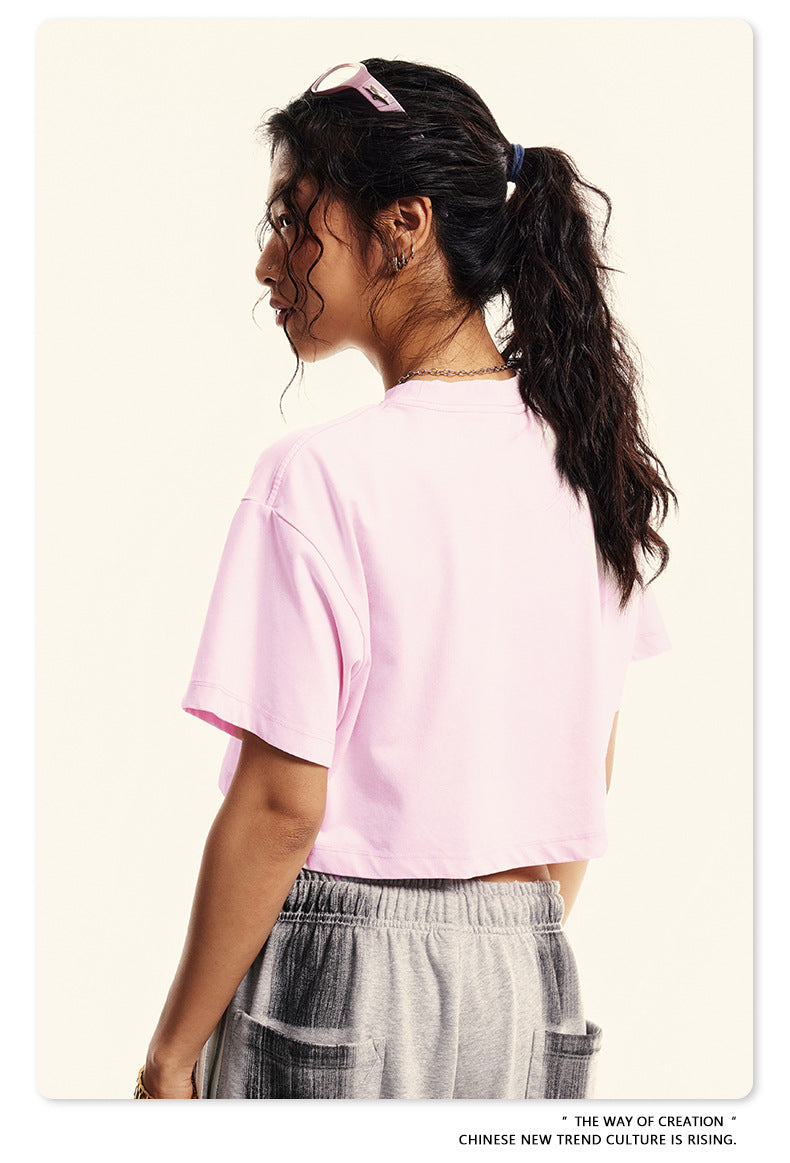 Fierce & Fitted 夏季美式復古做舊辣妹短款T袖N-7 水洗粉色