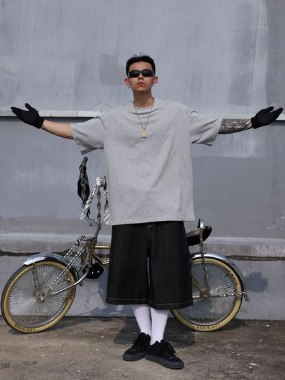 𝔽𝕦𝕤𝕚𝕠𝕟 𝔽𝕠𝕔𝕦𝕤-ᴄʜɪᴄᴀɴᴏ♠︎悍匪♠︎ 美式風格hiphop街舞纯色重磅小领口chicano短袖