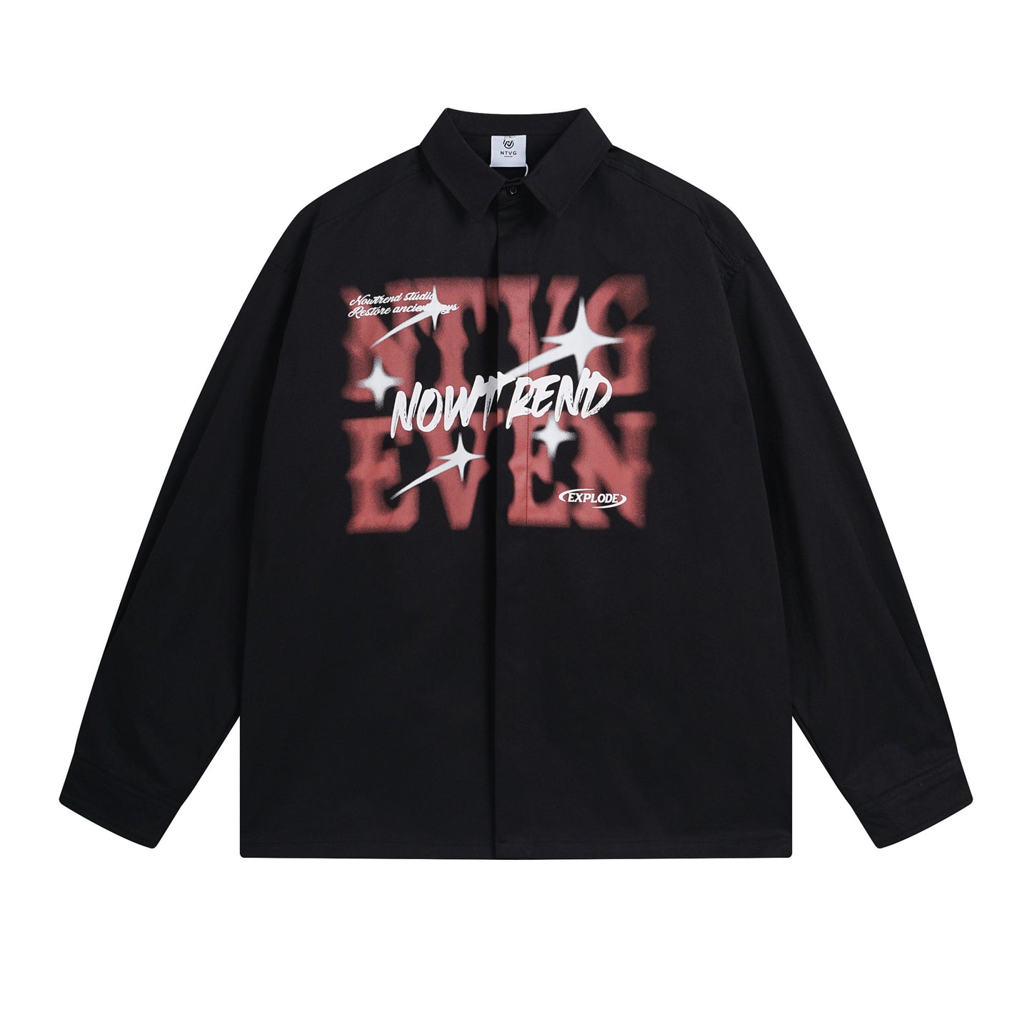 𝔼mbro 𝕊hirt𒉽秋冬長袖復古印花寬鬆襯衫NT-90