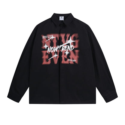 𝔼mbro 𝕊hirt𒉽秋冬長袖復古印花寬鬆襯衫NT-90