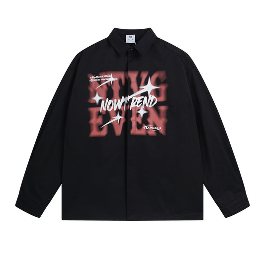 𝔼mbro 𝕊hirt𒉽秋冬長袖復古印花寬鬆襯衫NT-90