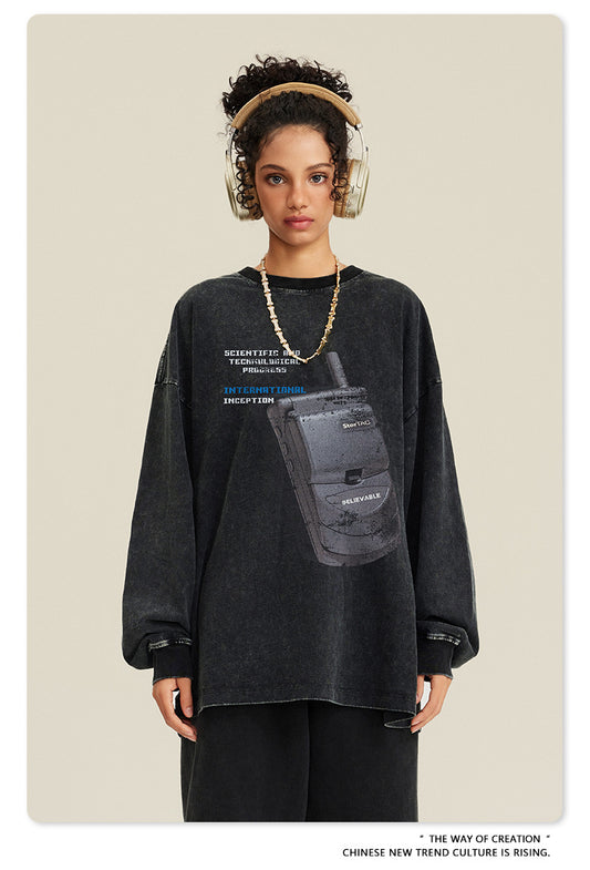 ♛𝔽𝕦𝕤𝕚𝕠𝕟 𝔽𝕠𝕔𝕦𝕤 ♛2025秋冬復古水洗印花大學T W-62