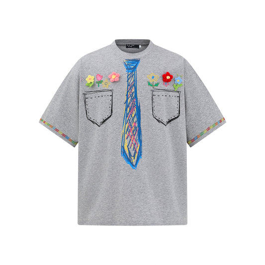 𝕃oose 𝔽it ☞𝟤𝟢𝟤𝟧 ☜領帶系列蠟筆塗鴉圓領寬版上衣A-3