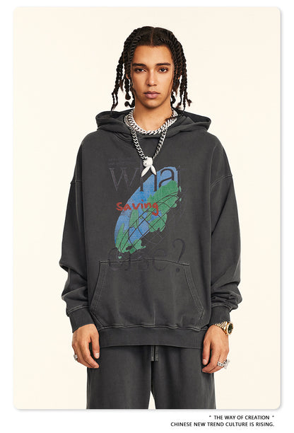 ♛𝔽𝕦𝕤𝕚𝕠𝕟 𝔽𝕠𝕔𝕦𝕤 ♛2025秋冬高磅復古水洗印花帽T 5-63