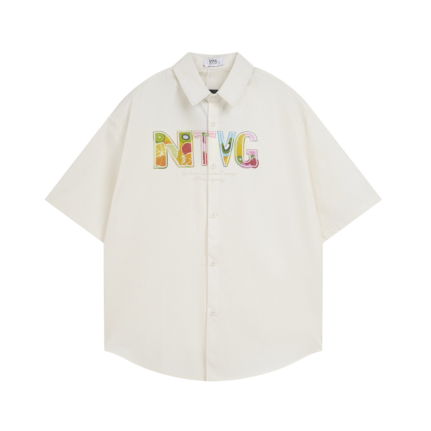 𝕃oose 𝔽it ☞𝟤𝟢𝟤𝟧 ☜美式復古彩色字母印花百搭休閒寬鬆襯衫 ɴᴛ𝟣𝟪 (杏色)