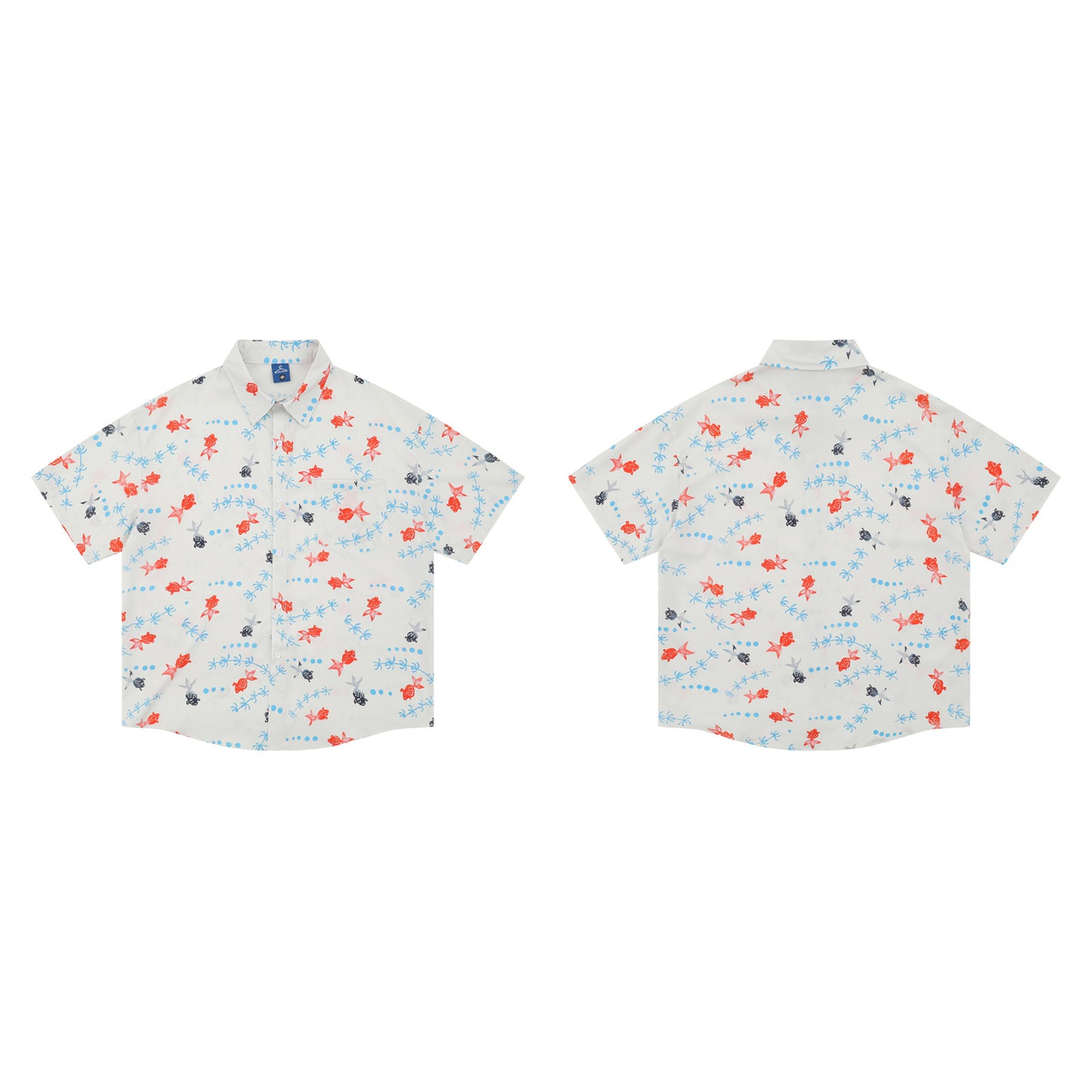 𝕃oose 𝔽it ☞𝟤𝟢𝟤𝟧 ☜日式復古可愛金魚滿版印花百搭休閒寬鬆襯衫 ᴠᴊ𝟤𝟦