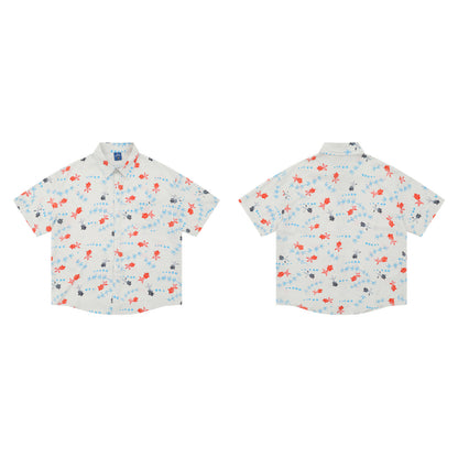 𝕃oose 𝔽it ☞𝟤𝟢𝟤𝟧 ☜日式復古可愛金魚滿版印花百搭休閒寬鬆襯衫 ᴠᴊ𝟤𝟦