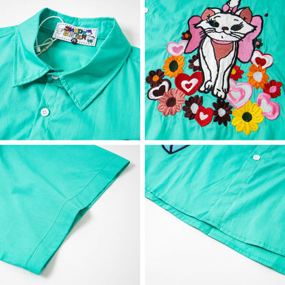 𝔼mbro 𝕊hirt𒉽美式復古貓咪刺繡寬鬆襯衫 3M-79