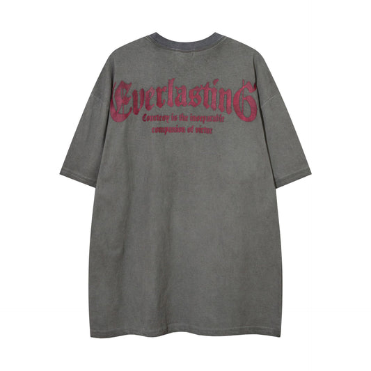 𝕃oose 𝔽it ☞𝟤𝟢𝟤𝟧 ☜美式復古做舊貓咪印花男女中性 T-Shirt寬版上衣FY-6#